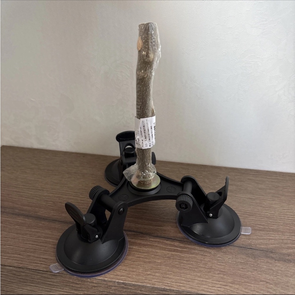 Triple Suction Cup Bird branch perch Mount with Stem - Black